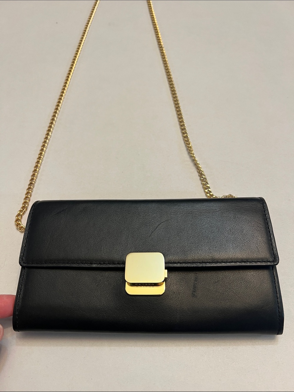 CUYANA CROSSBODY CHAIN BLACK LEATHER CLUTCH WALLET BAG - Picture 2 of 16
